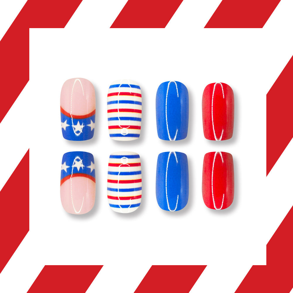 24pcs/Set Star & Stripe French Press-On Nails