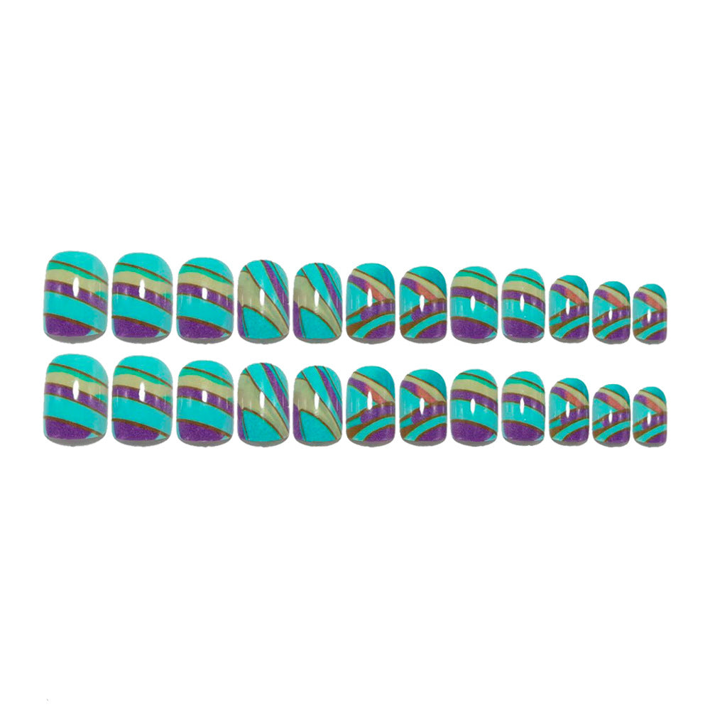24pcs/Set Purple Stripes Press-On Nails