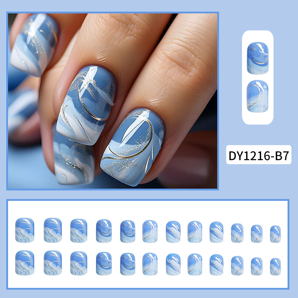 24pcs/Set Blue and White Gradient Press-On Nails