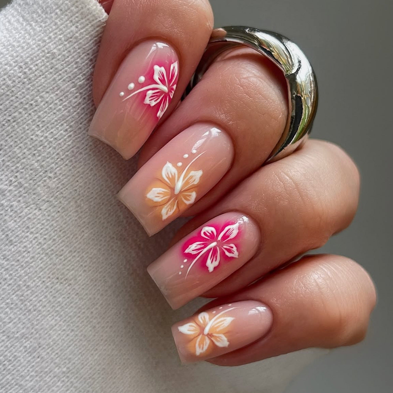 24pcs/Set Square Gradient Floral Press-On Nails