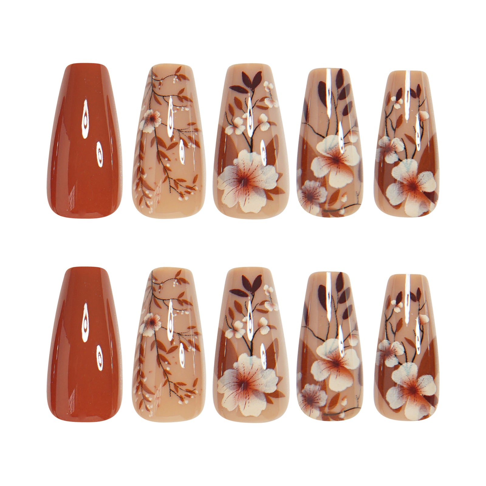 24pcs/Set Brown Flowers Press-On Nails