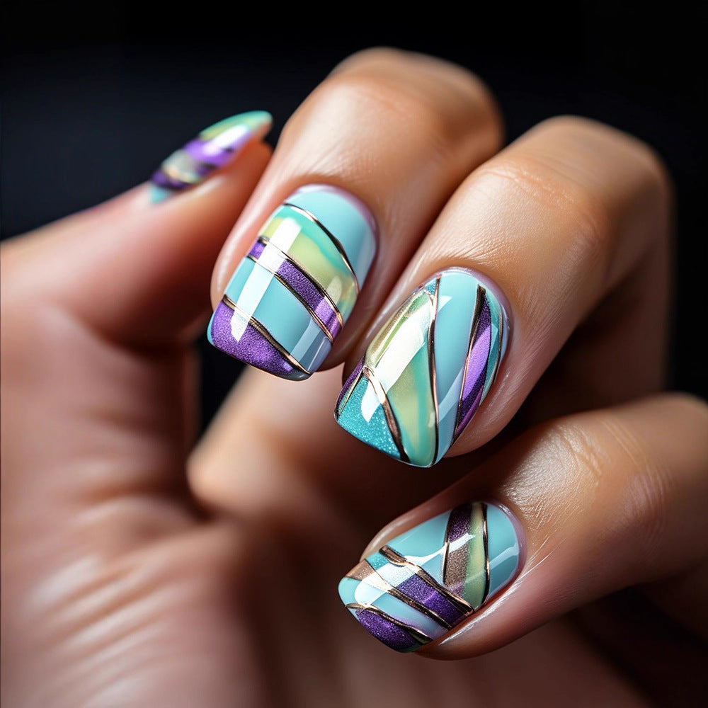 24pcs/Set Purple Stripes Press-On Nails