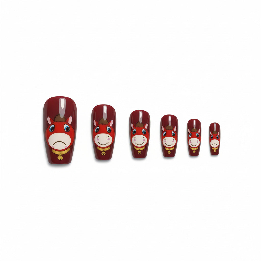 24pcs/Set Crying Face Horse & Smiling Face Horse Press-On Nails
