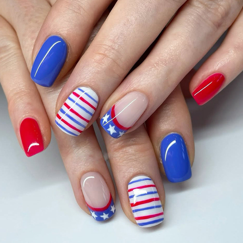 24pcs/Set Star & Stripe French Press-On Nails