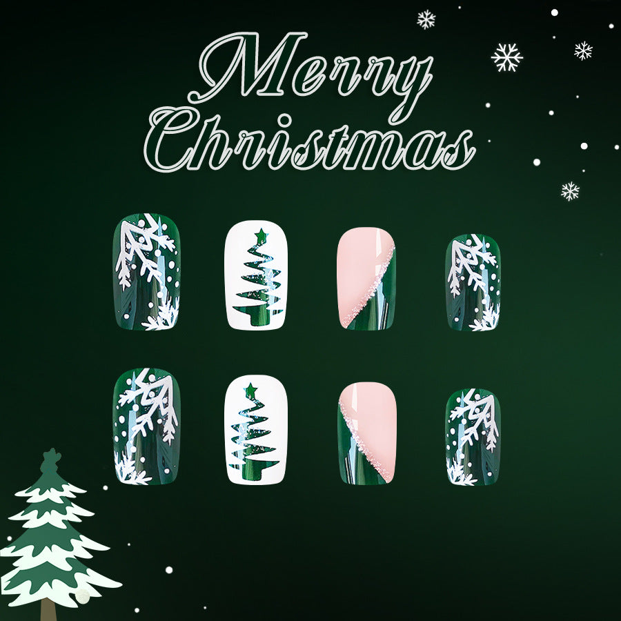 24pcs/Set Christmas Tree & Snowflake French Glitter Press-On Nails