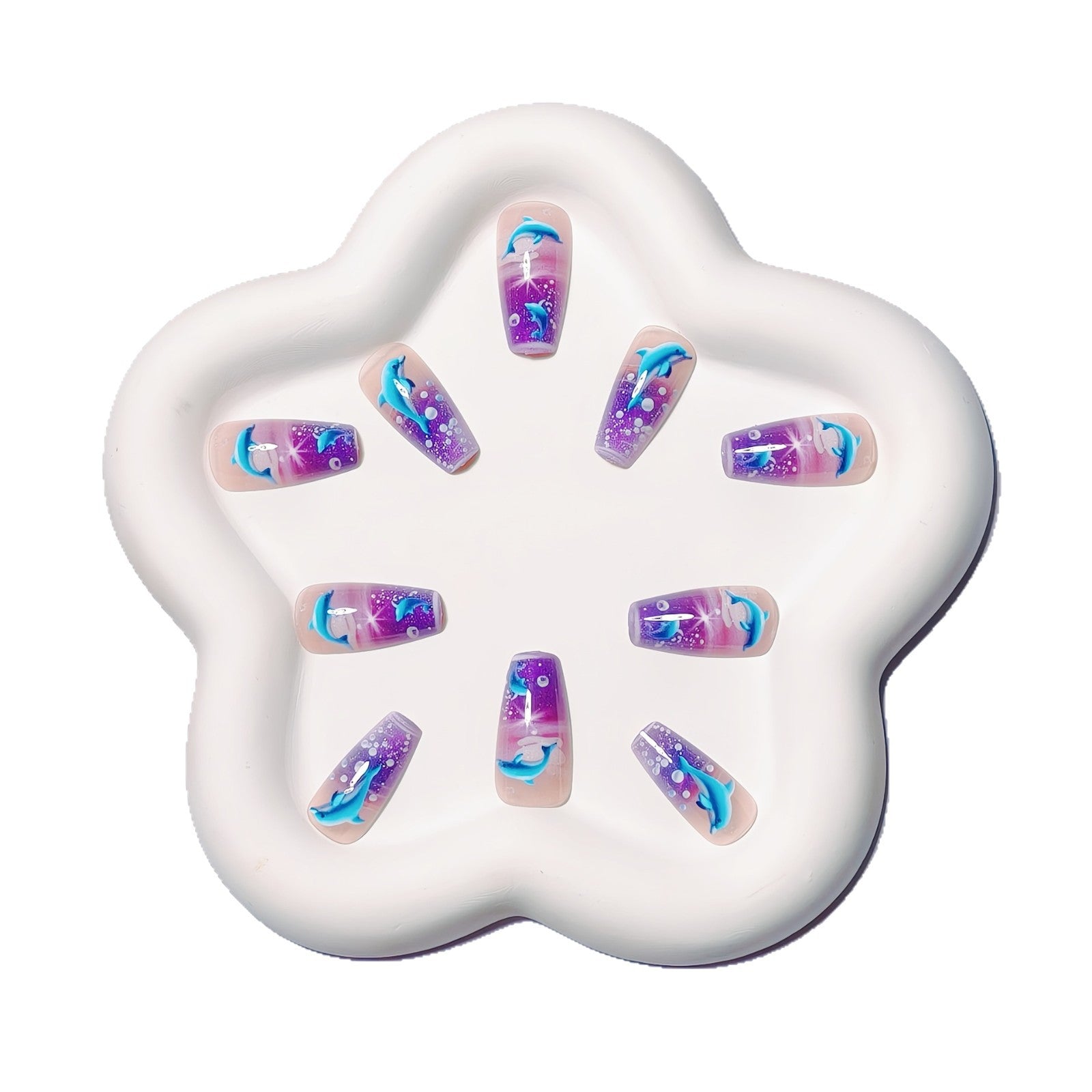 24pcs/Set Purple Ocean Dolphin Press-On Nails
