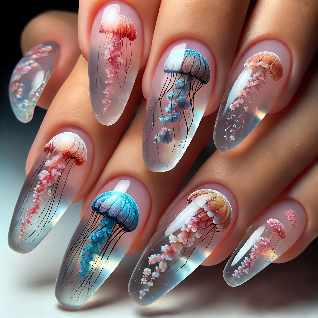 24pcs/Set Colorful Jellyfish Press-On Nails