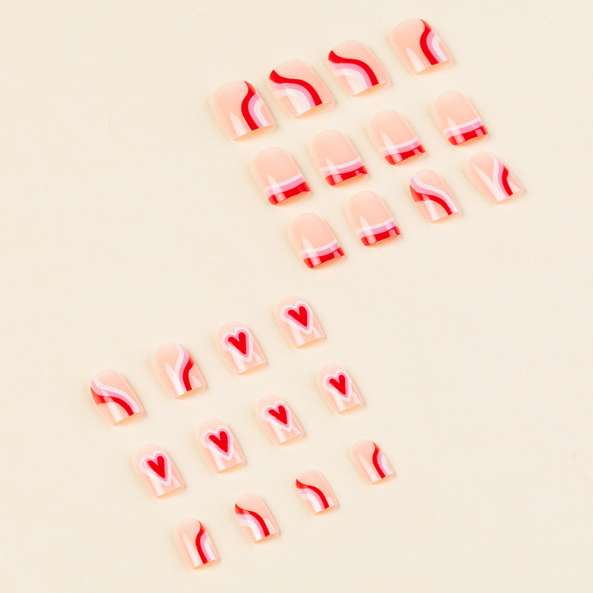 24pcs/Set Minimalist Striped Heart Press-On Nails