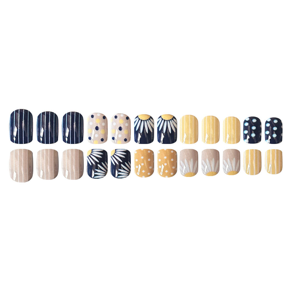 24pcs/Set Cute Daisy Polka Dots Press-On Nails