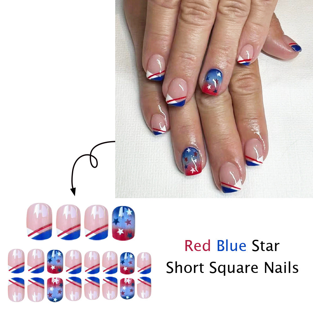 24pcs/Set French Tip Independence Day Gradient Stars Press-On Nails