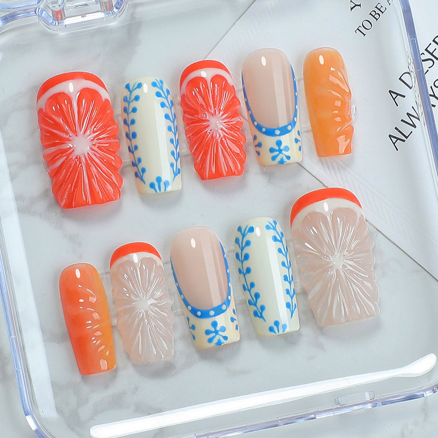(Handmade) 10pcs/Set Sweet Orange Press-On Nails