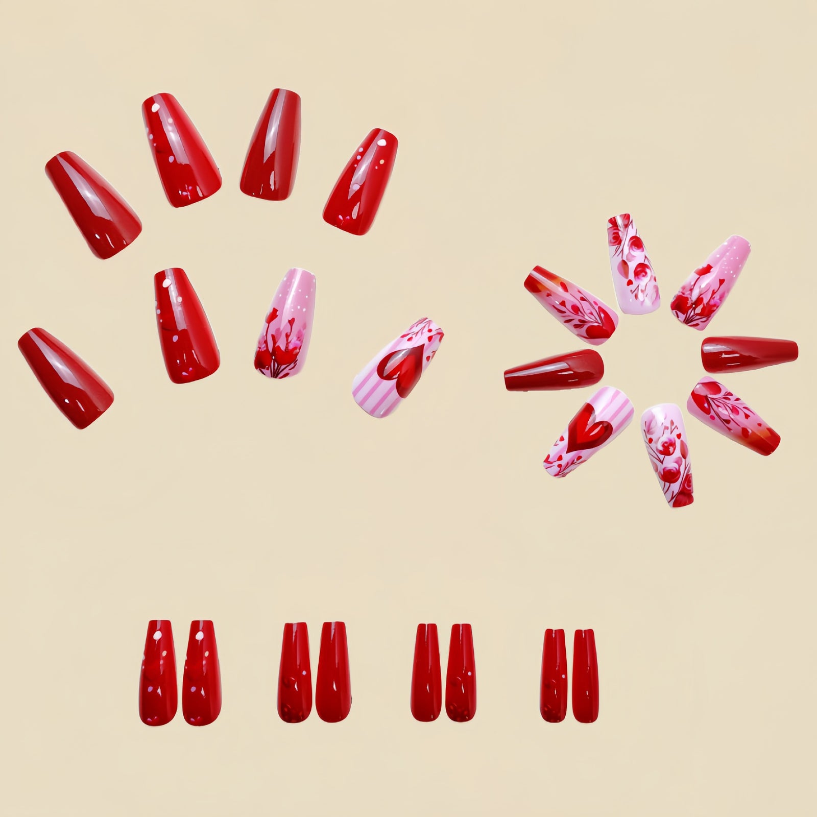 24pcs/SetValentine's Day Red Heart Press-On Nails