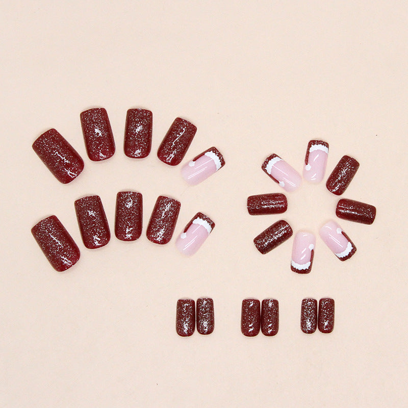 24pcs/Set Bloody Red Cute Santa Hat French Tip Press-On Nails