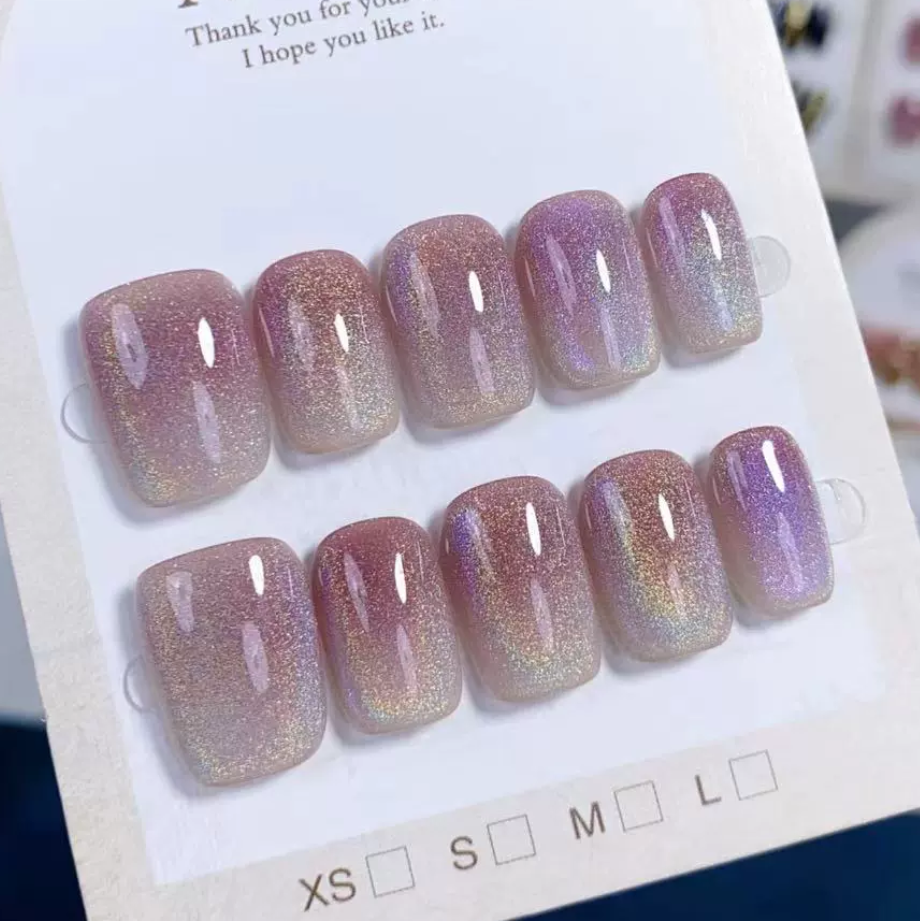 (Handmade) 10pcs/Set Rainbow Gradient Cat Eye Press-On Nails