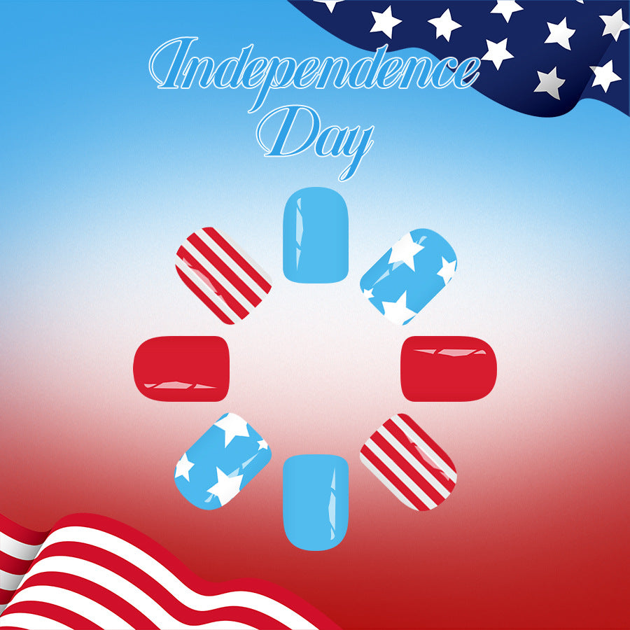 24pcs/Set Red & Blue Striped Star Press-On Nails
