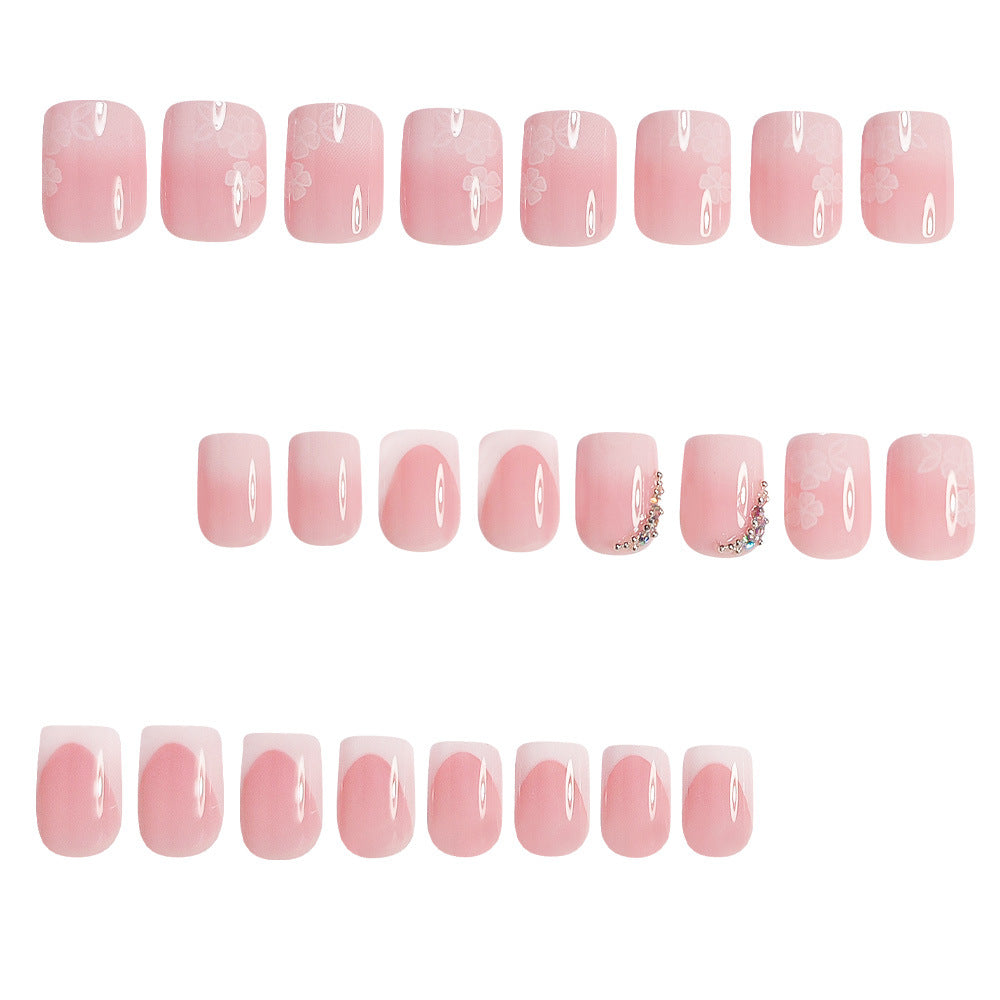 24pcs/Set White-tip French with Floral Short Press On Nails