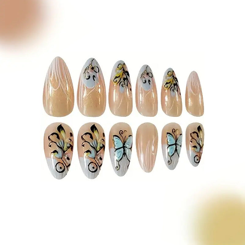 24pcs/Set Embossed Butterfly Sparkle Press-On Nails