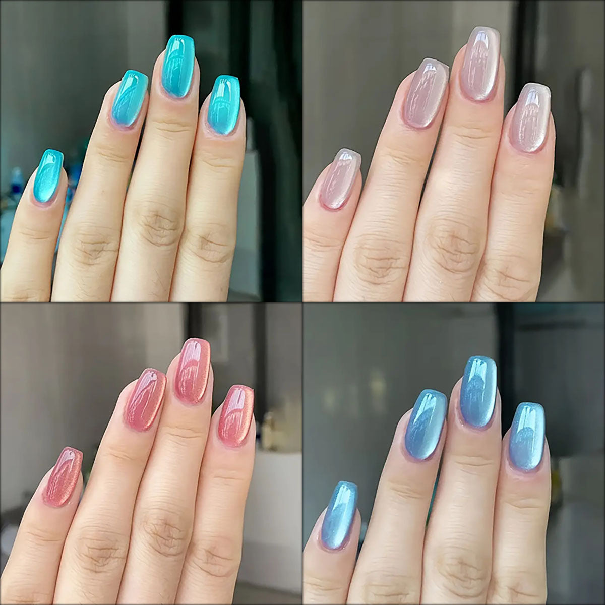 24pcs/Set Blue White Moonlight Cat's Eye Press-On Nails