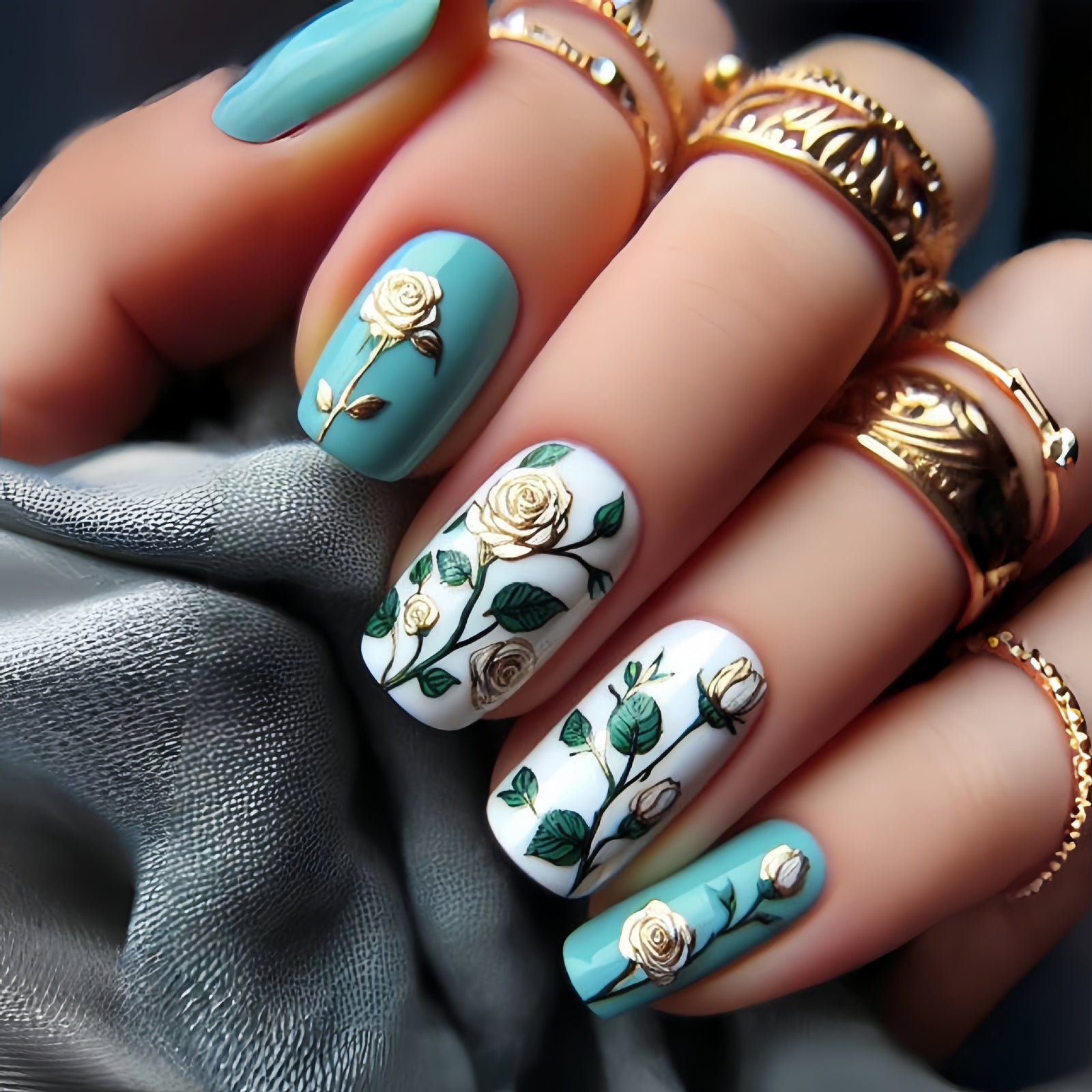 24pcs/Set Golden flower Press-On Nail