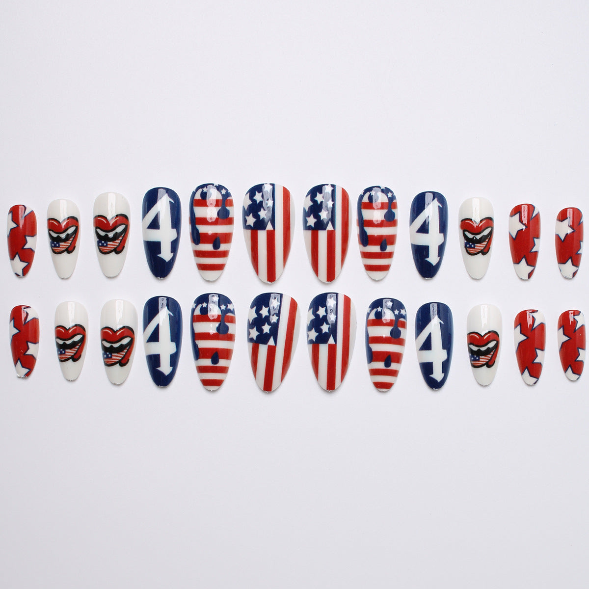 24pcs/Set Star Blue White Independence Day Press-On Nails