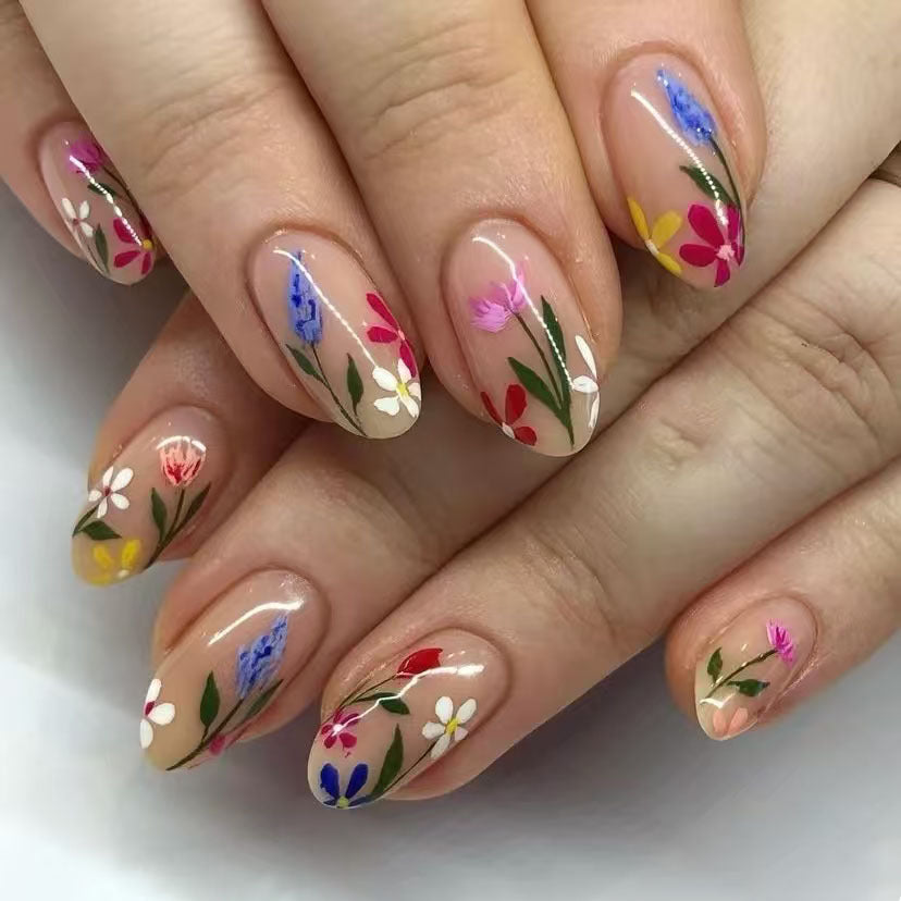 24pcs/Set Fresh Floral Press-On Nails