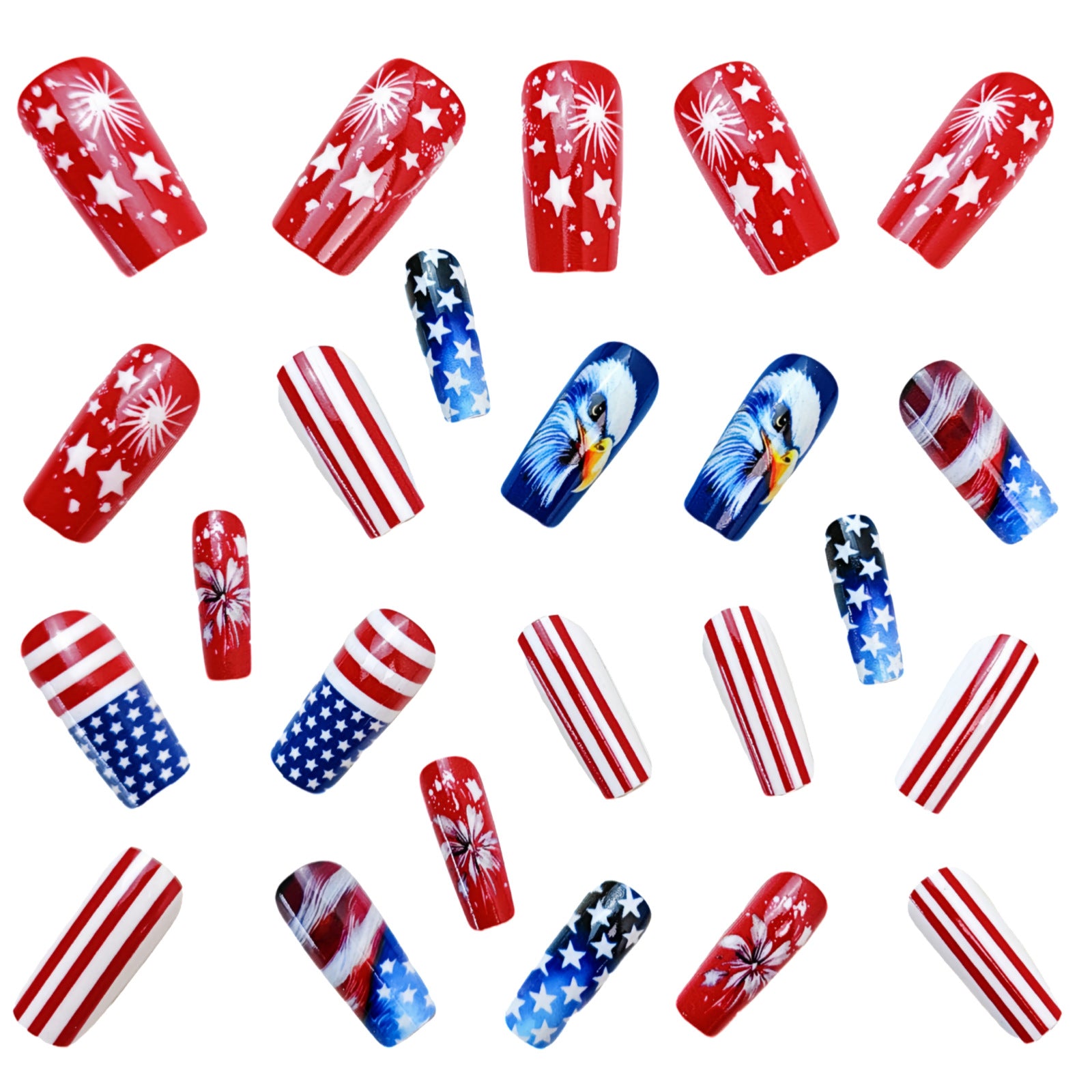 24pcs/Set American Flag Bald Eagle & Fireworks Press-On Nails