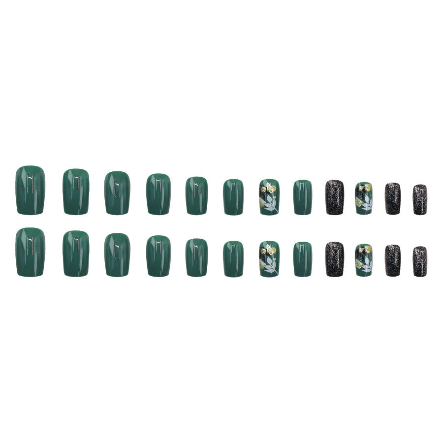 24pcs/Set Glitter Retro Forest Press-On Nails