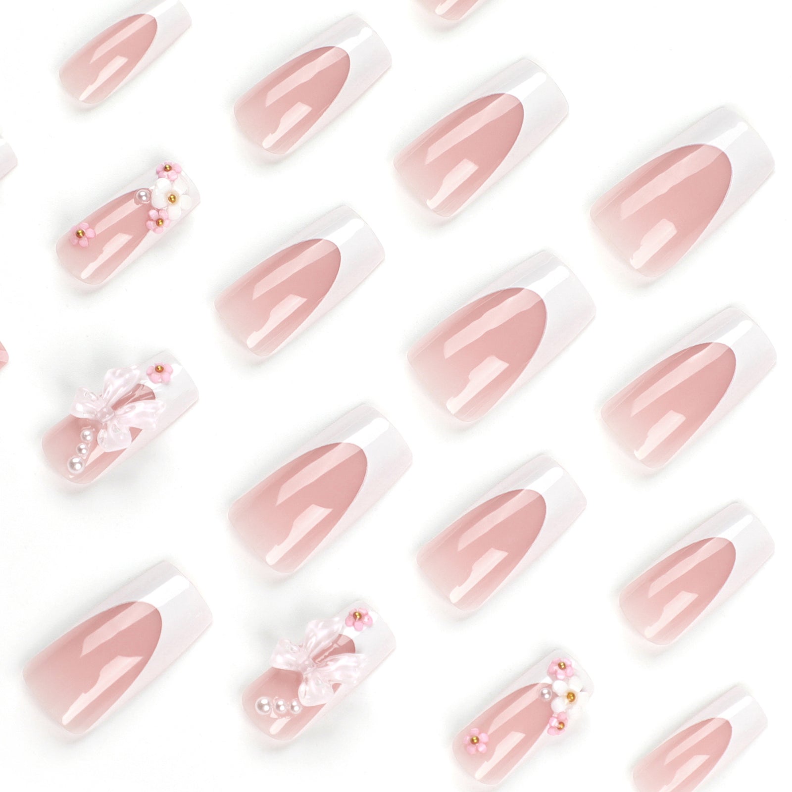24pcs/Set White French Tip Bow Nails Press-On Nails
