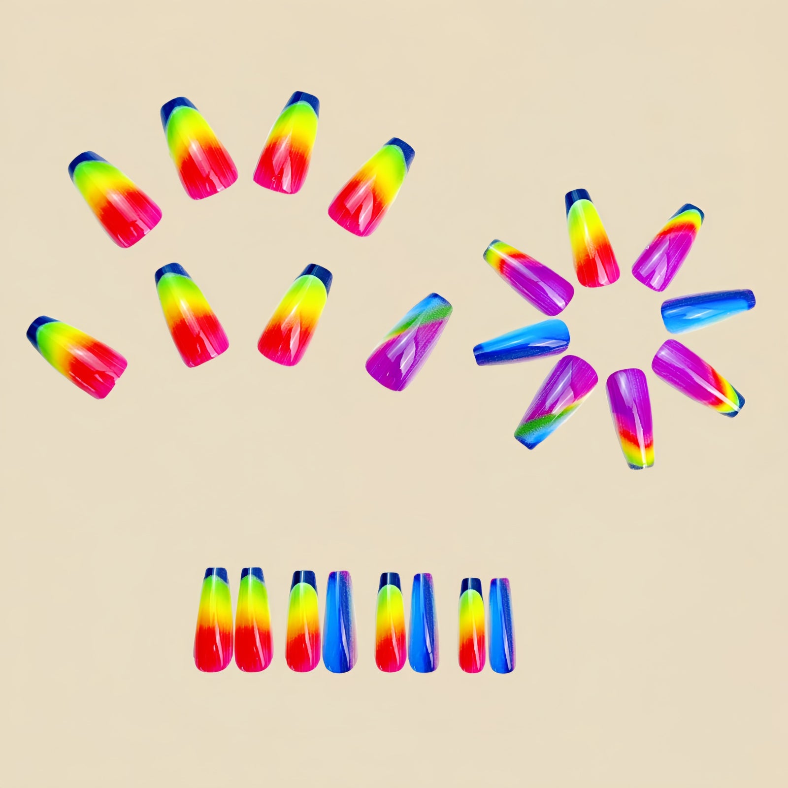 24pcs/Set Multicolor Gradient Ombre Press-On Nails