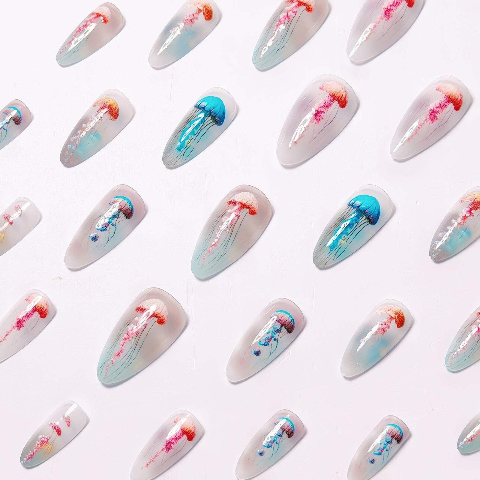 24pcs/Set Colorful Jellyfish Press-On Nails