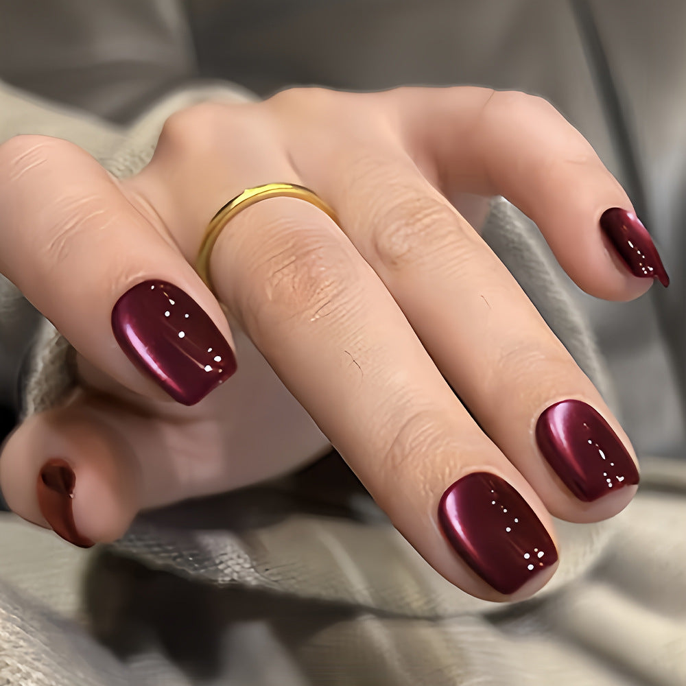 24pcs/Set Solid Red Cat Eye Press-On Nails