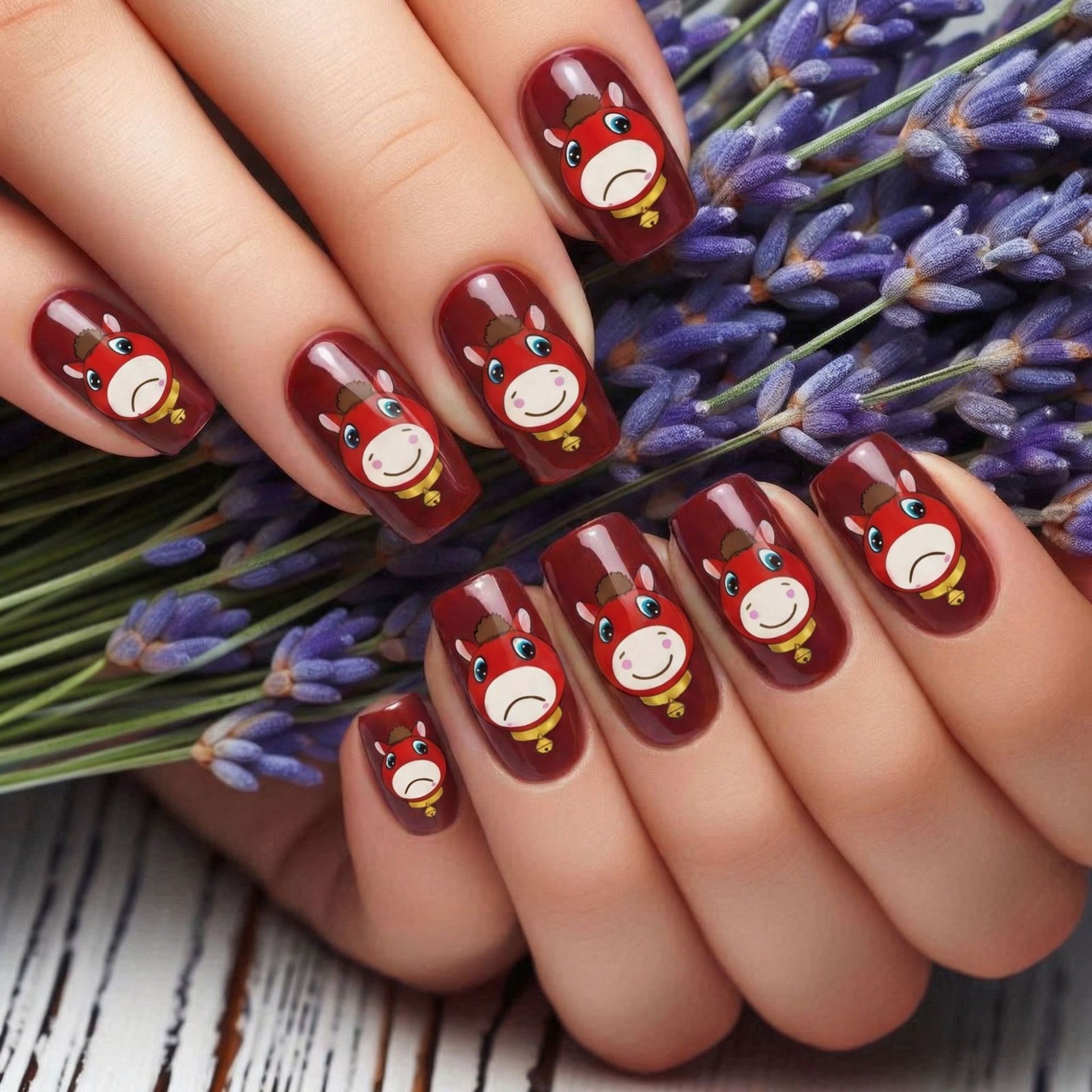 24pcs/Set Crying Face Horse & Smiling Face Horse Press-On Nails