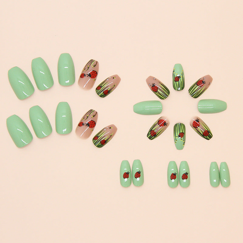 24pcs/Set Ladybug French Tip Press-On Nails