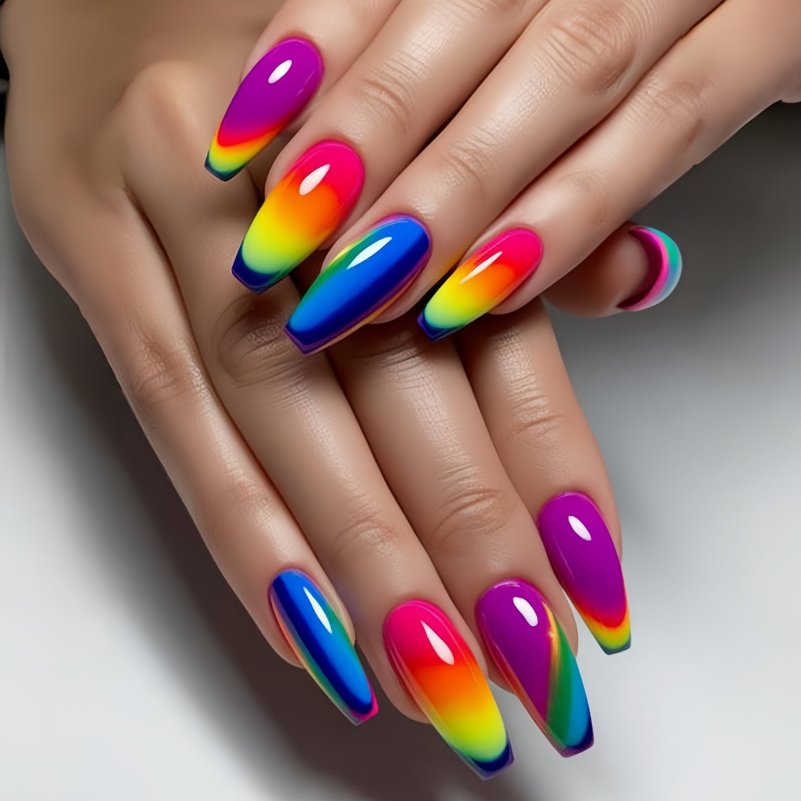 24pcs/Set Multicolor Gradient Ombre Press-On Nails