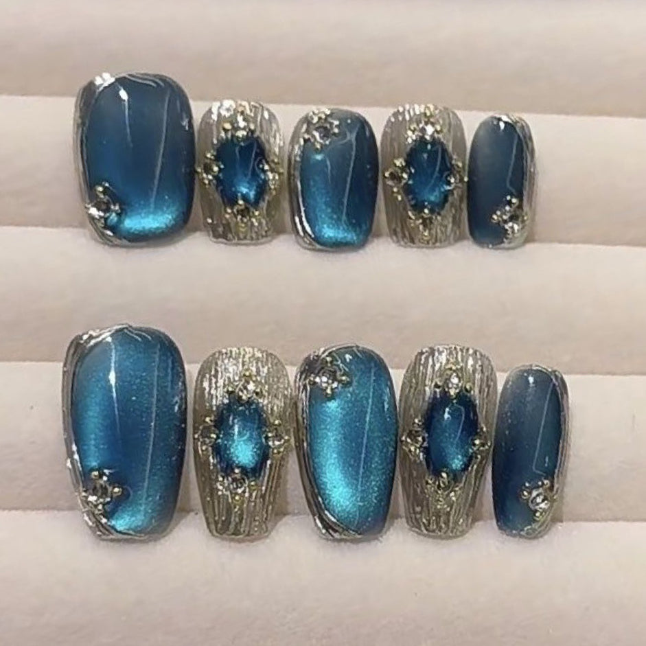 (Handmade) 10pcs/Set Buccellati-Inspired French Press-On Nails