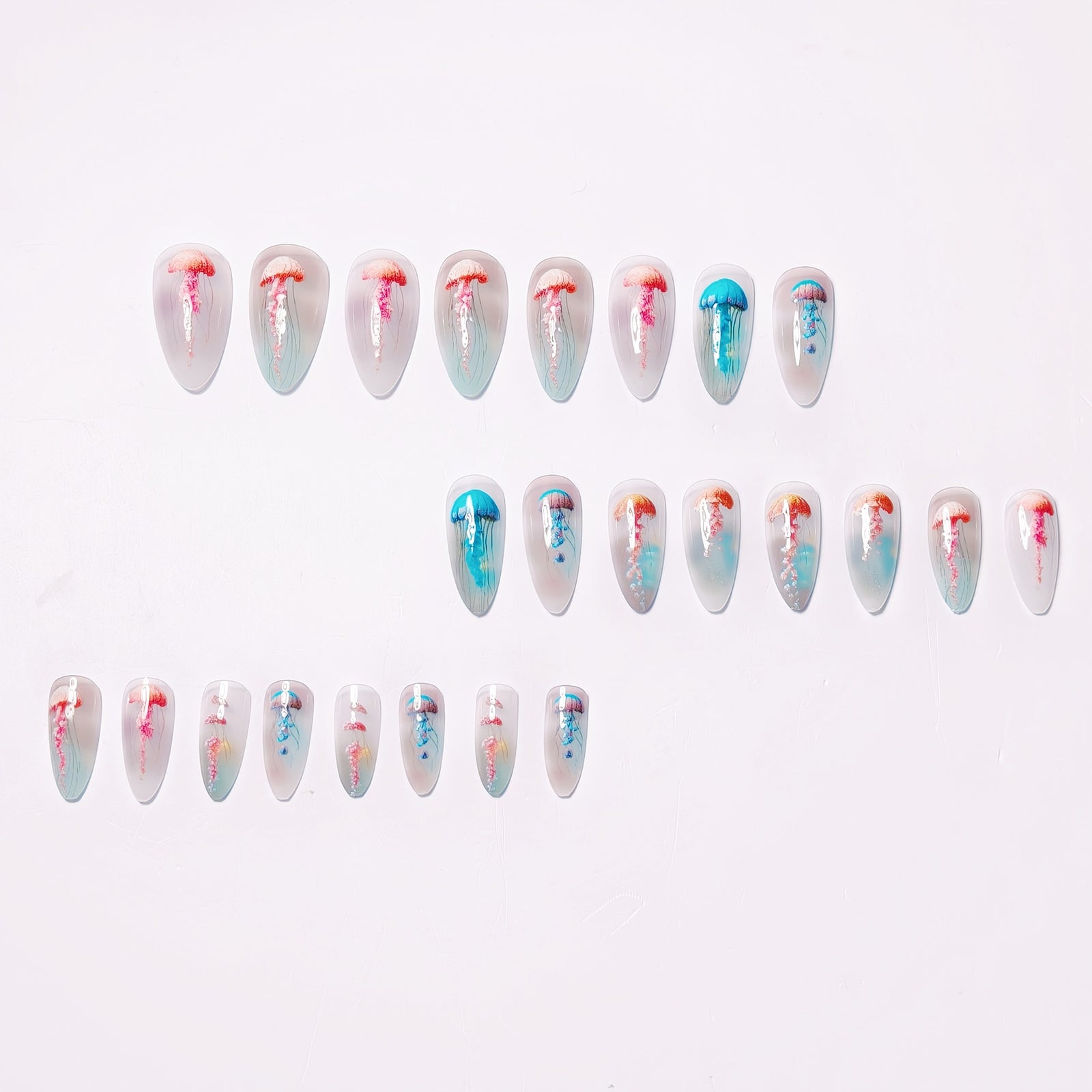 24pcs/Set Colorful Jellyfish Press-On Nails