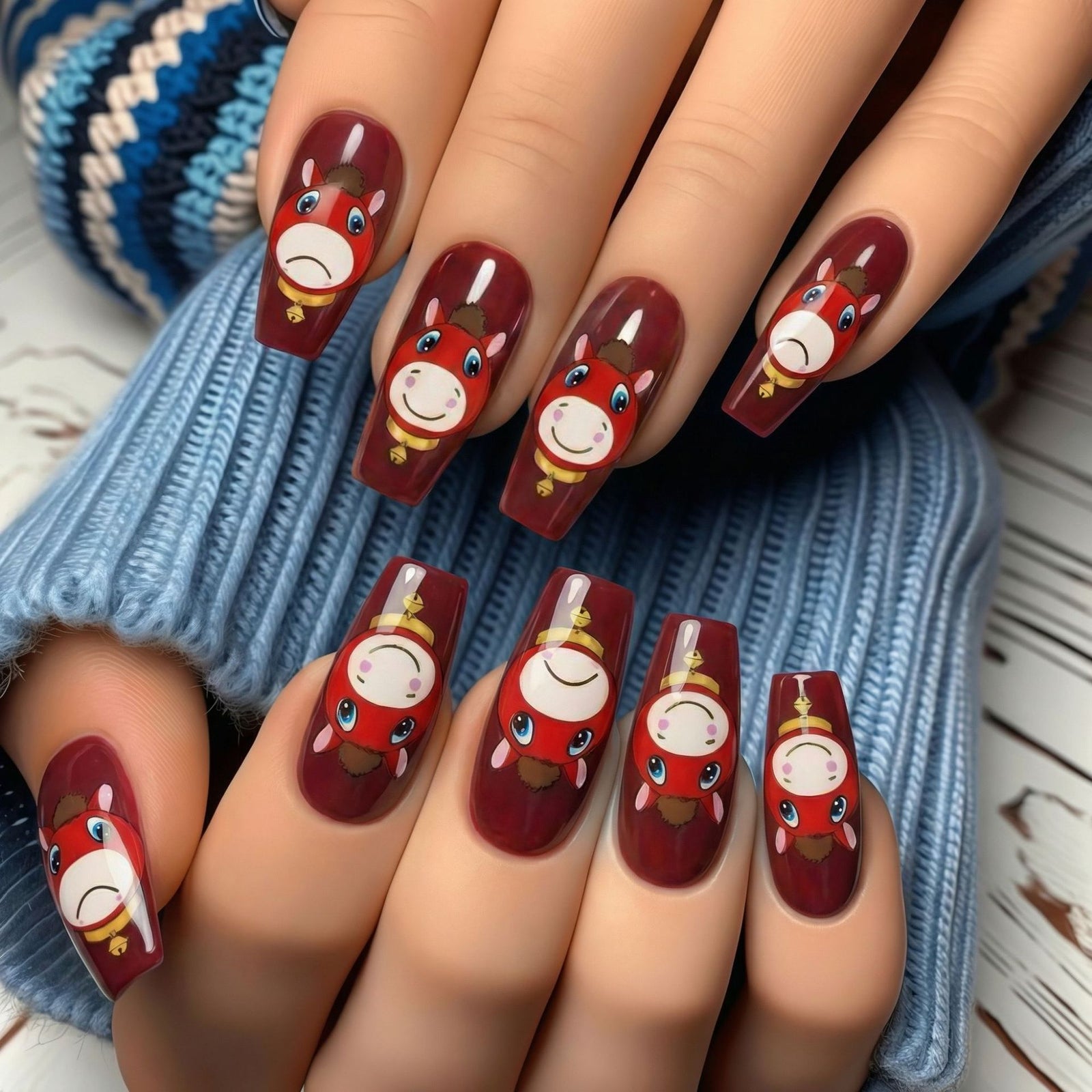 24pcs/Set Crying Face Horse & Smiling Face Horse Press-On Nails