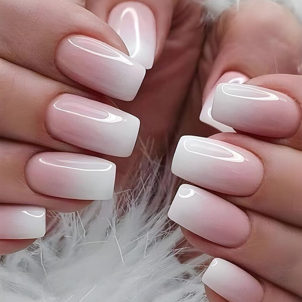24pcs/Set Gradient French Icy Translucent Press-On Nails