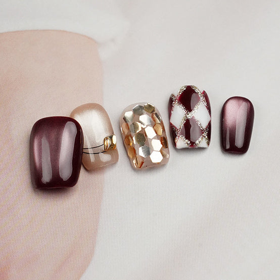 (Handmade) 10pcs/Set Cat Eye Grid Press-On Nails