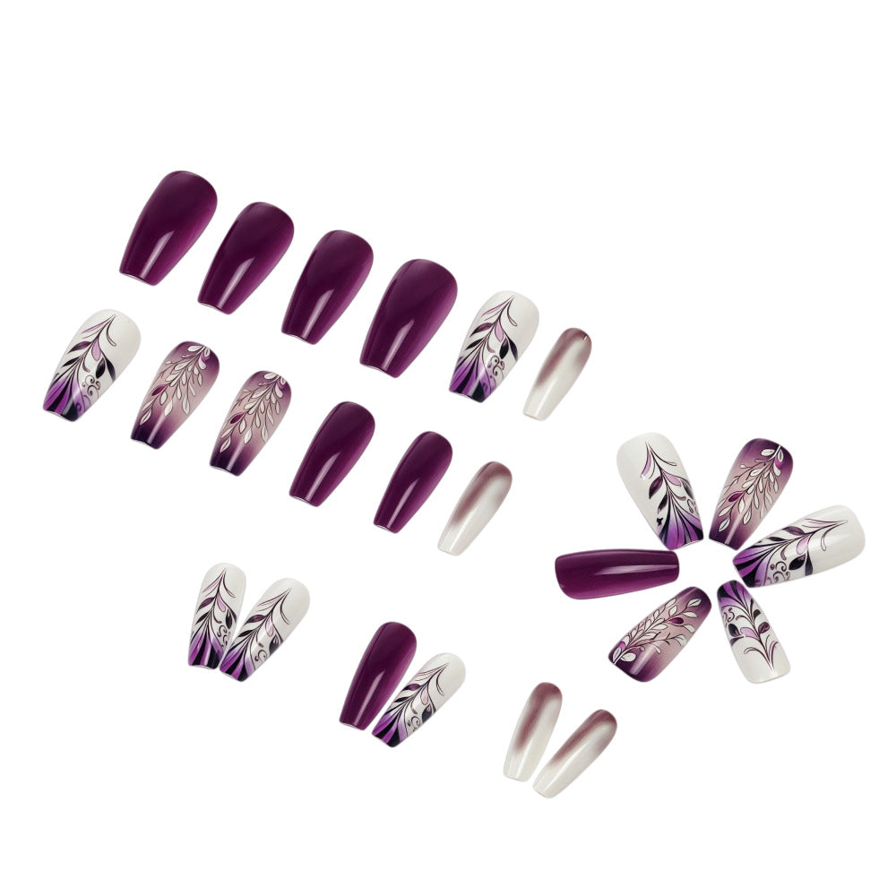 24pcs/Set Purple Gradient with White French Tips Press-On Nails