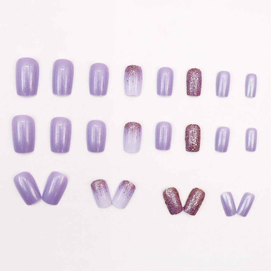 24pcs/Set Ultra Sparkly Aurora Purple Press-On Nails