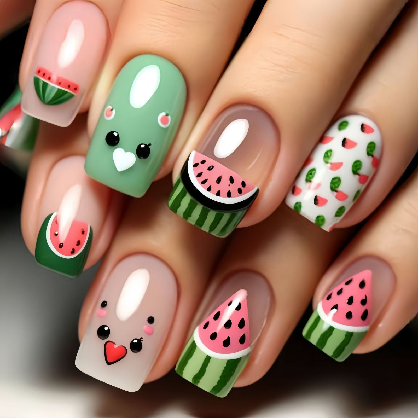 24pcs/Set Green Watermelon Press-On Nails