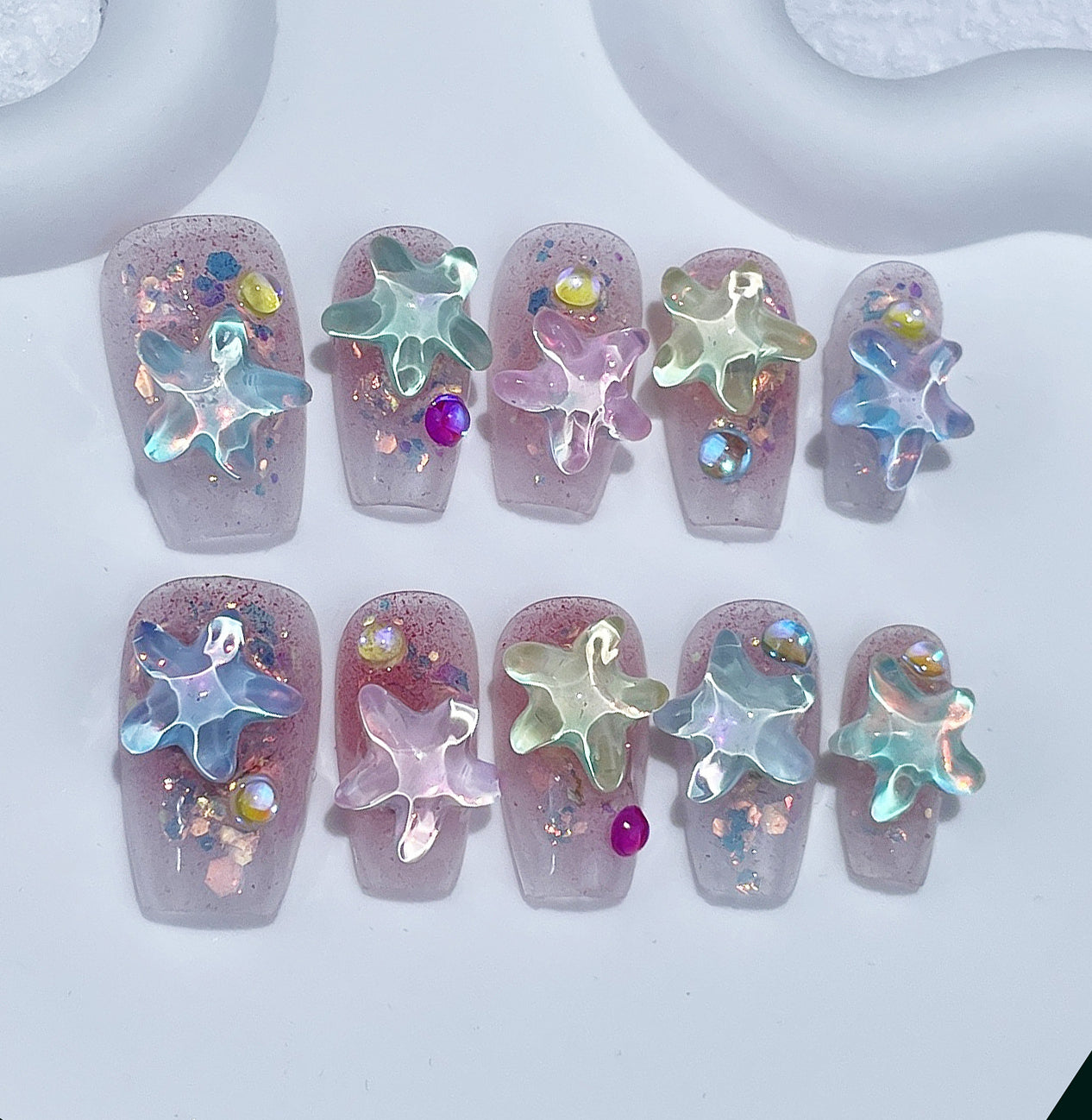 (Handmade) 10pcs/Set 3D Star Press-On Nails