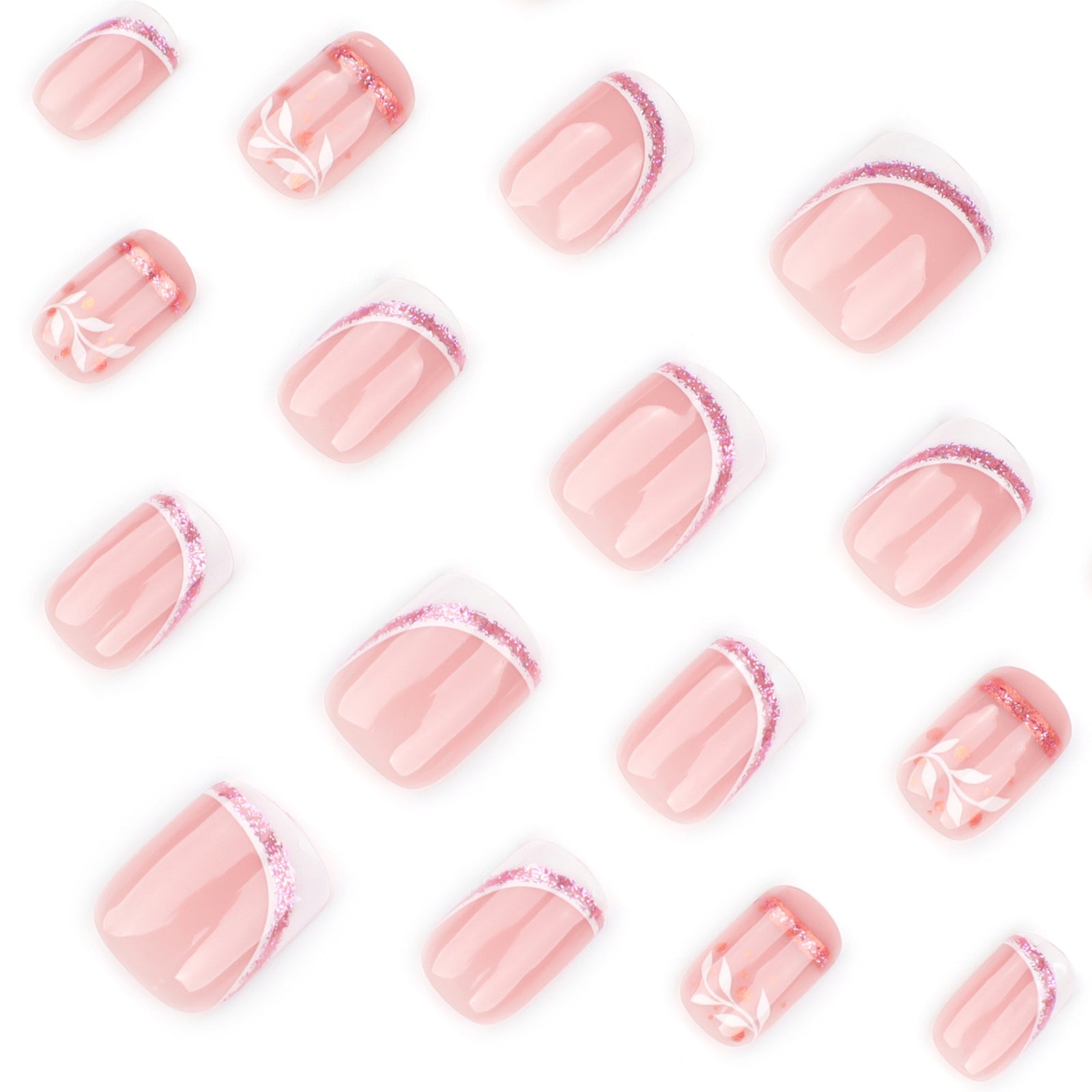 24pcs/Set Minimalist French Tips with Branches Short Press On Nails