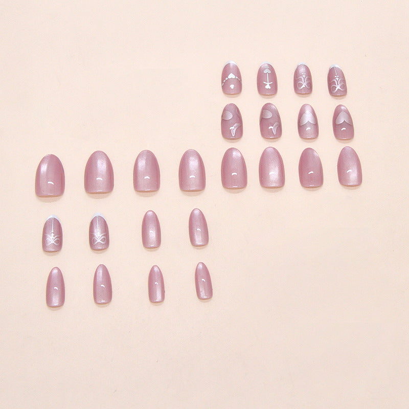 24pcs/Set Cat Eye Purple Heart Bow Press-On Nails