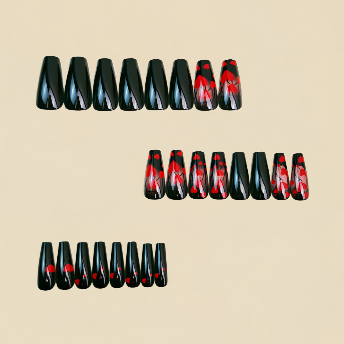 24pcs/Set Long Red Heart Design Press-On Nails