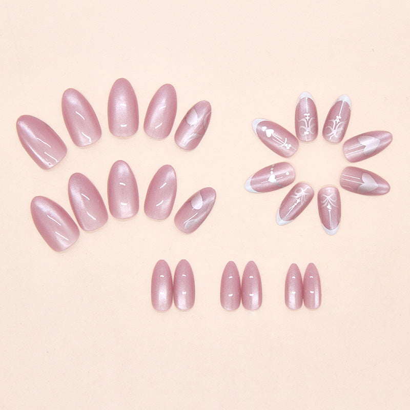 24pcs/Set Cat Eye Purple Heart Bow Press-On Nails