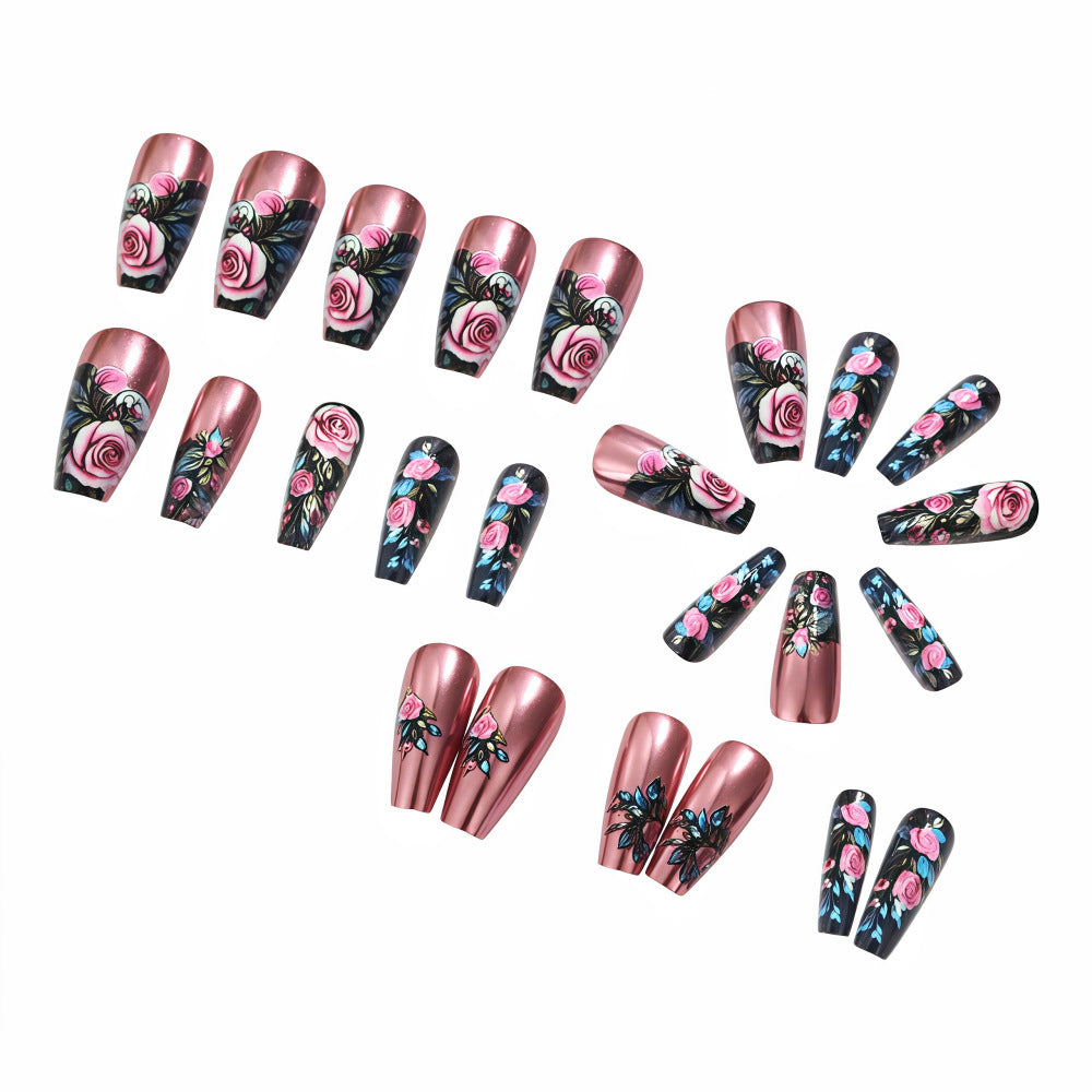 24pcs/Set Rose Gold Floral Press-On Nails
