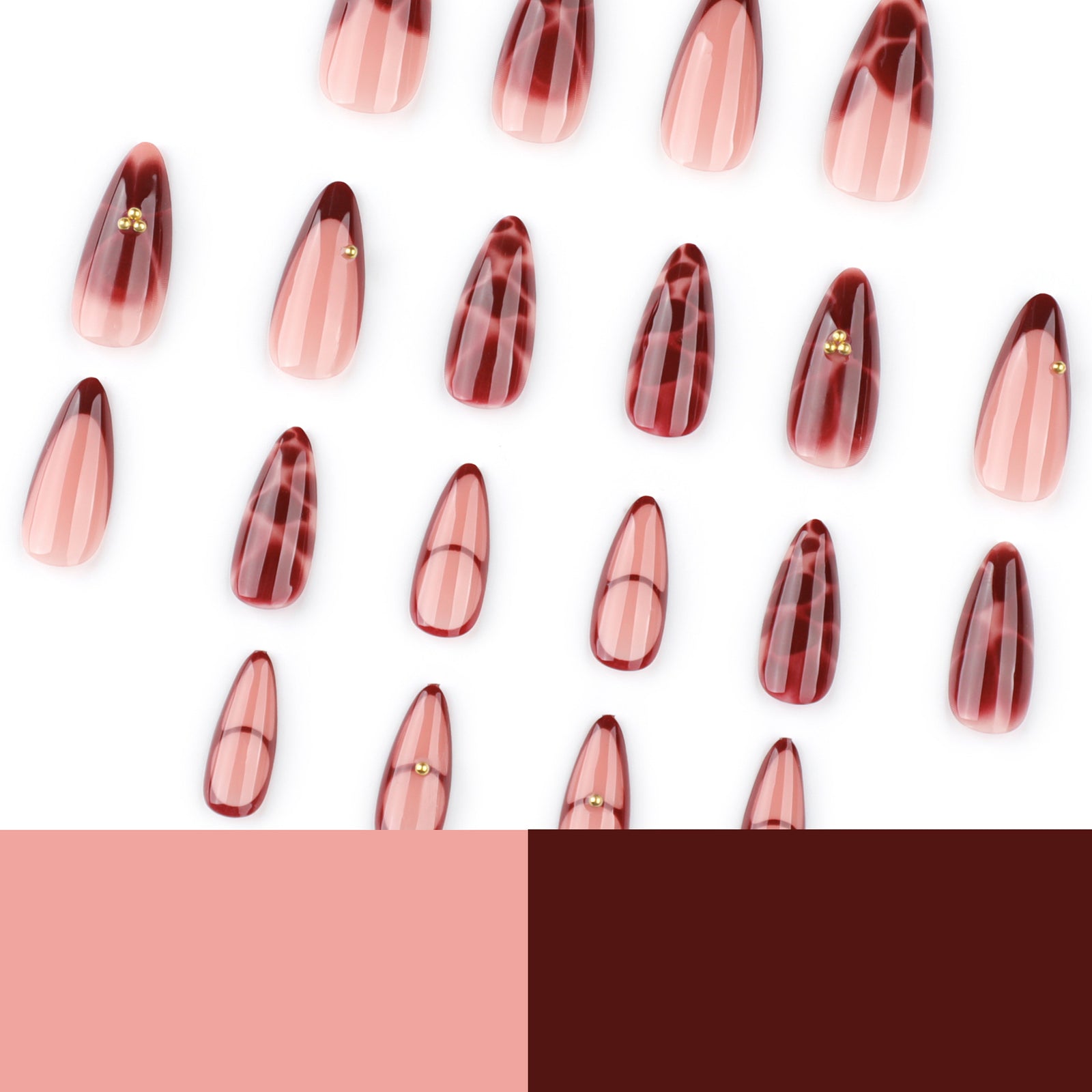 24pcs/Set French Tips with Wine Red Floral Press-On Nails