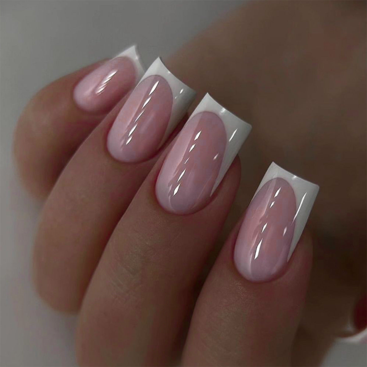 24pcs/Set Pink French Tips with White Edges Press-On Nails